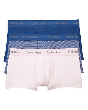Calvin Klein Stretch Cotton Low Rise Trunks - Pack Of 3 In Pink/blue Stripe/blue