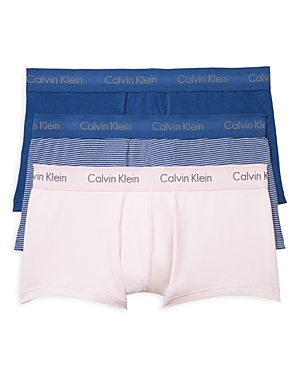 Calvin Klein Stretch Cotton Low Rise Trunks - Pack Of 3 In Pink/blue Stripe/blue