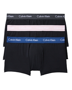 Calvin Klein Stretch Cotton Low Rise Trunks - Pack Of 3 In Black/pink/blue/gray