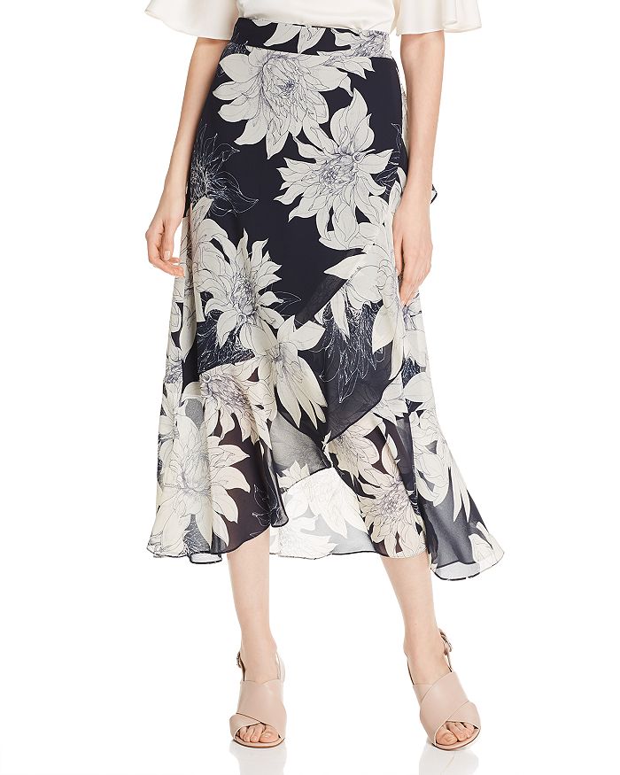 Vince Camuto Floral-print Midi Wrap Skirt - 100% Exclusive In Classic Navy