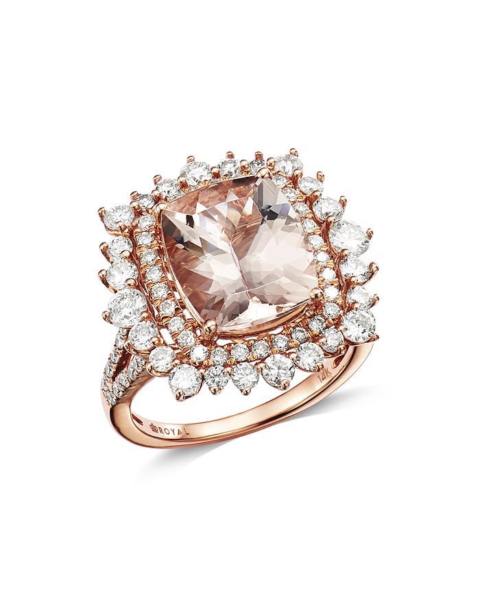 Bloomingdale's Morganite & Diamond Halo Statement Ring In 14k Rose Gold - 100% Exclusive In Pink/rose Gold