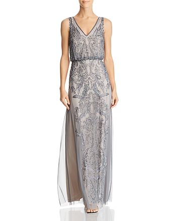 adrianna papell embellished mesh gown