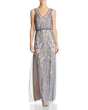 ADRIANNA PAPELL EMBELLISHED MESH GOWN,AP1E201185