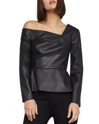 bcbg one shoulder leather top