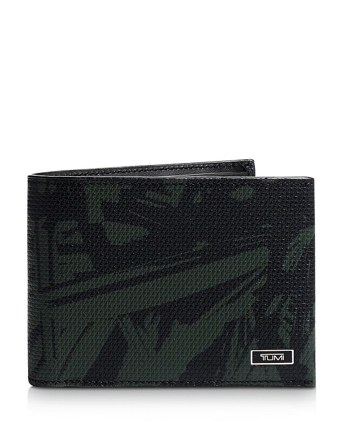 Tumi Monaco Embossed Leather Double Billfold Wallet In Green Palm Print
