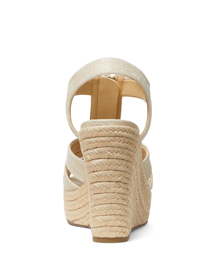 Michael Kors Berkley Weave Espadrille Wedge Sandals Pale Gold Size