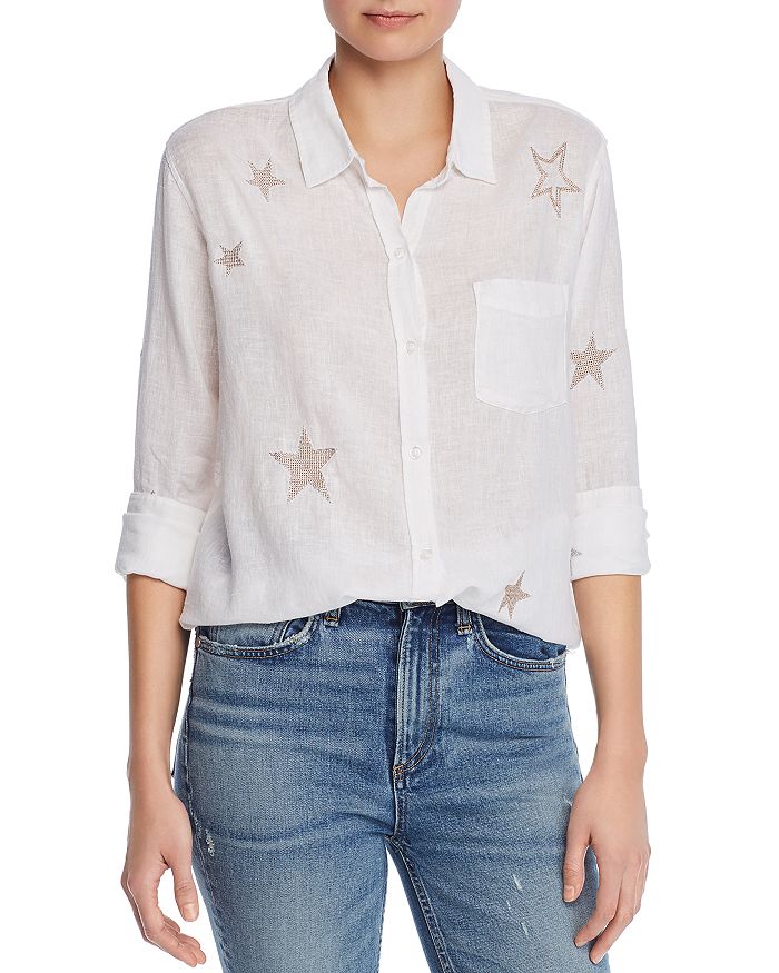 Rails Charli Embroidered Star Button-down Blouse In Rose Gold Embroidery