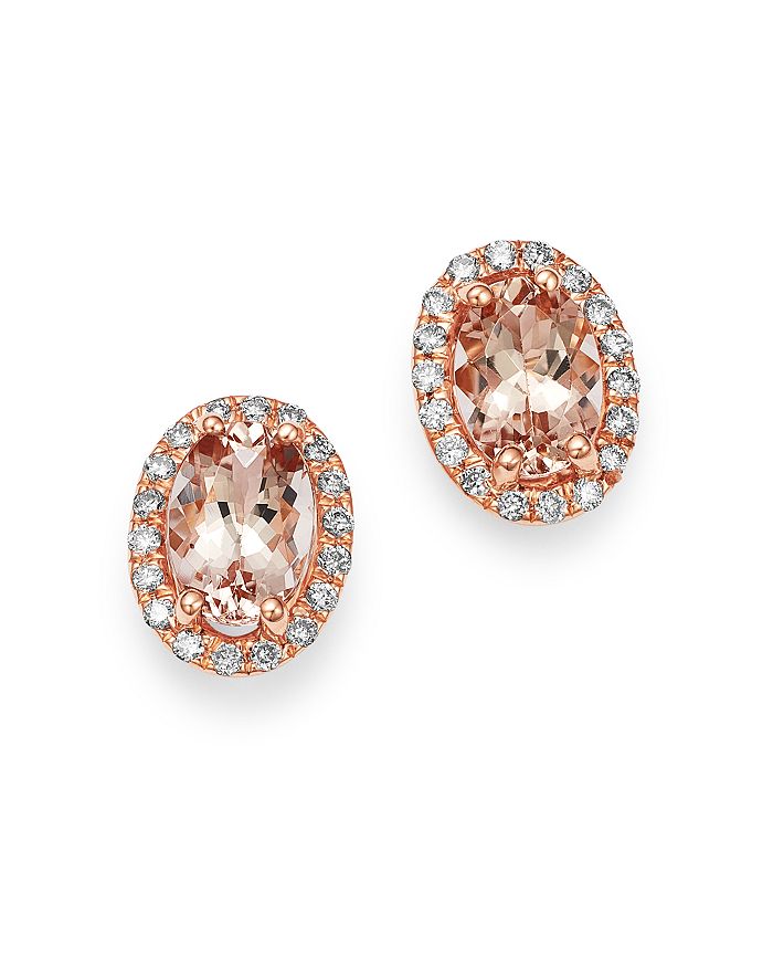 Bloomingdale's Oval Morganite & Diamond Stud Earrings In 14k Rose Gold - 100% Exclusive In Pink/rose Gold