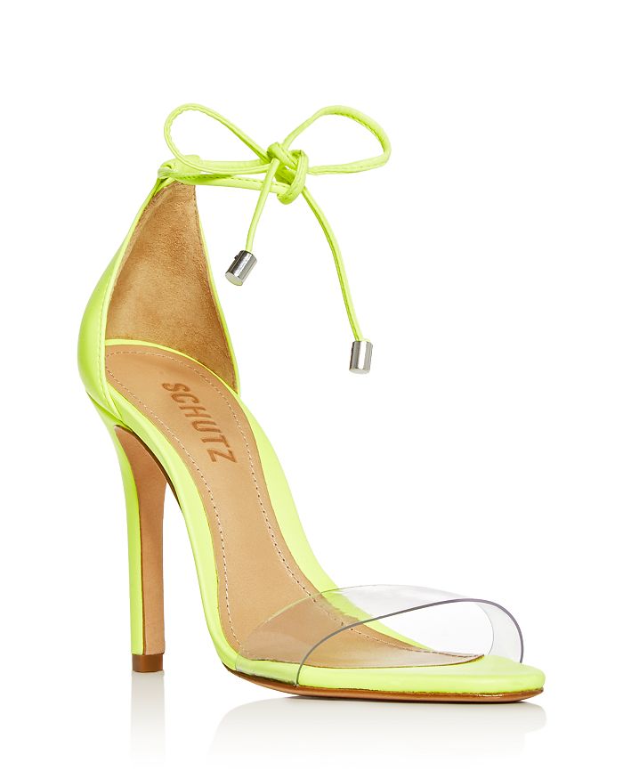 Schutz Women's Josseana Open Toe Nubuck High-heel Sandals In Neon Yellow/transparent Leather