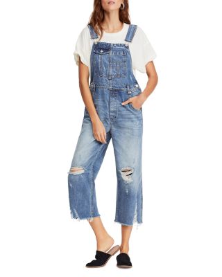 cropped denim overalls