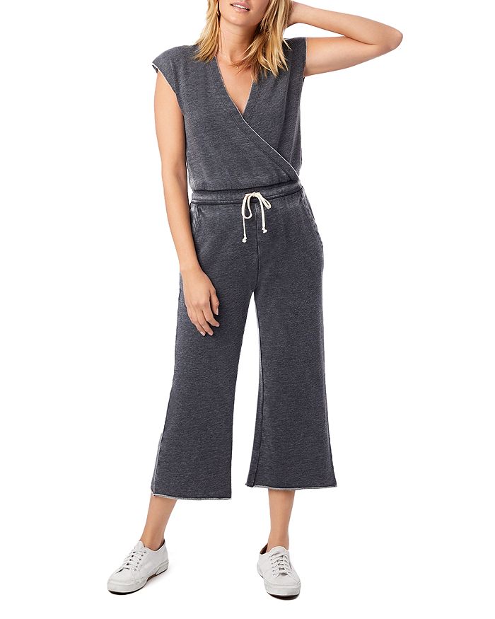 Alternative Cap-sleeve Cropped Jumpsuit In Washed Black