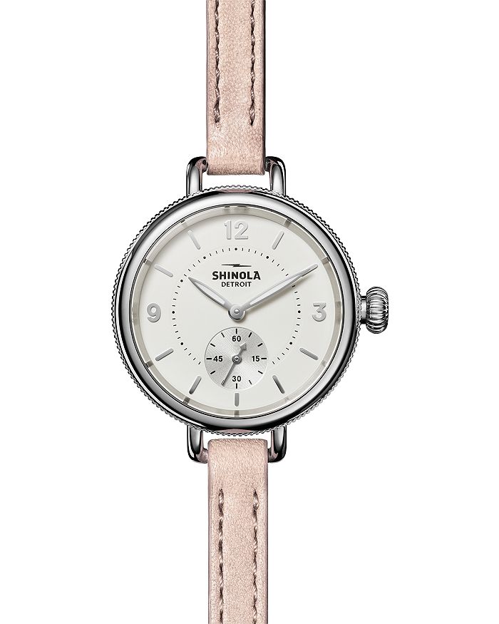 Shinola The Birdy Double Wrap Pink Leather Strap Watch, 34mm In White/pink