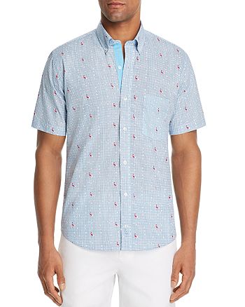TailorByrd Byrd Short-Sleeve Flamingo Print Classic Fit Button-Down ...