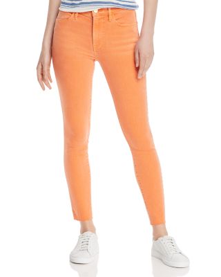 FRAME - Le High Raw-Edge Skinny Jeans in Orange Crush