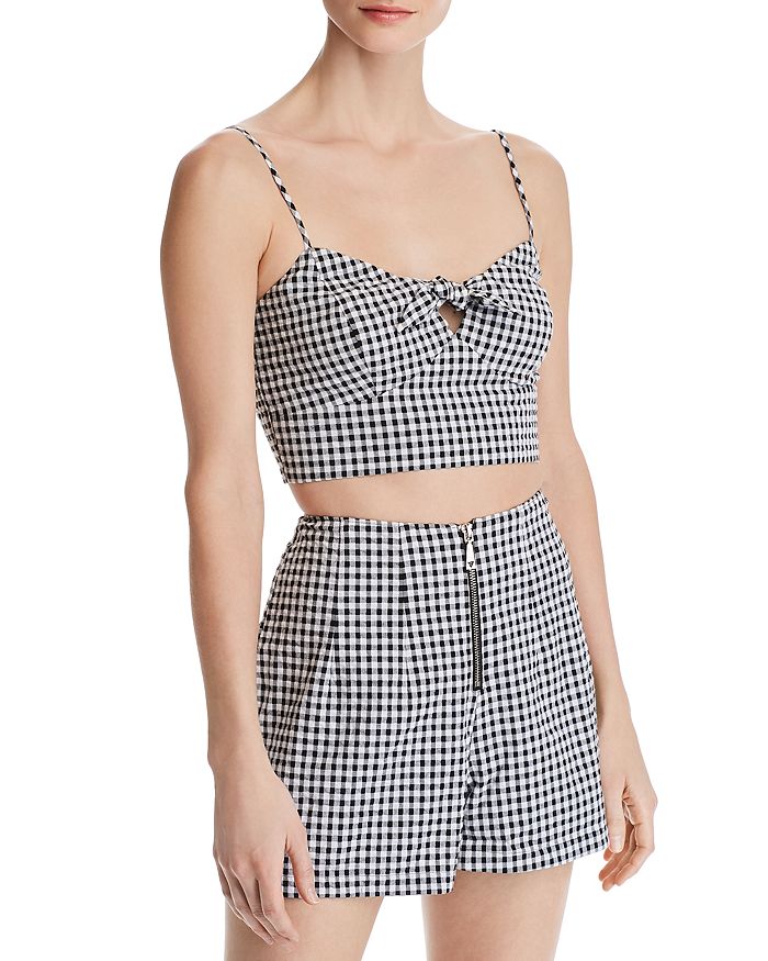 GUESS CROPPED GINGHAM SEERSUCKER TOP,W91H91RBNY0