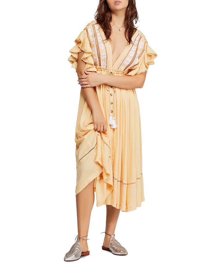 Free People Will Wait For Midi Dress In Yellow Stripe multi In Natural ModeSens
