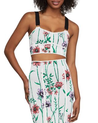 Bcbgmaxazria Floral Jacquard Cropped Top In Gardenia ModeSens