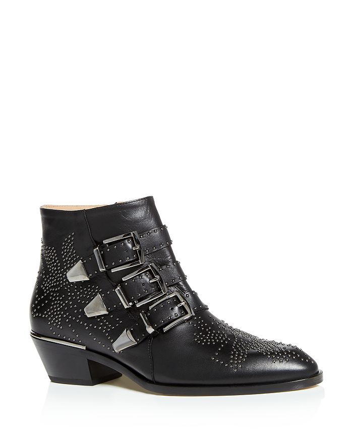 Chloé Women Black Nappa Leather Susanna Ankle Boots In Black Silver Leather