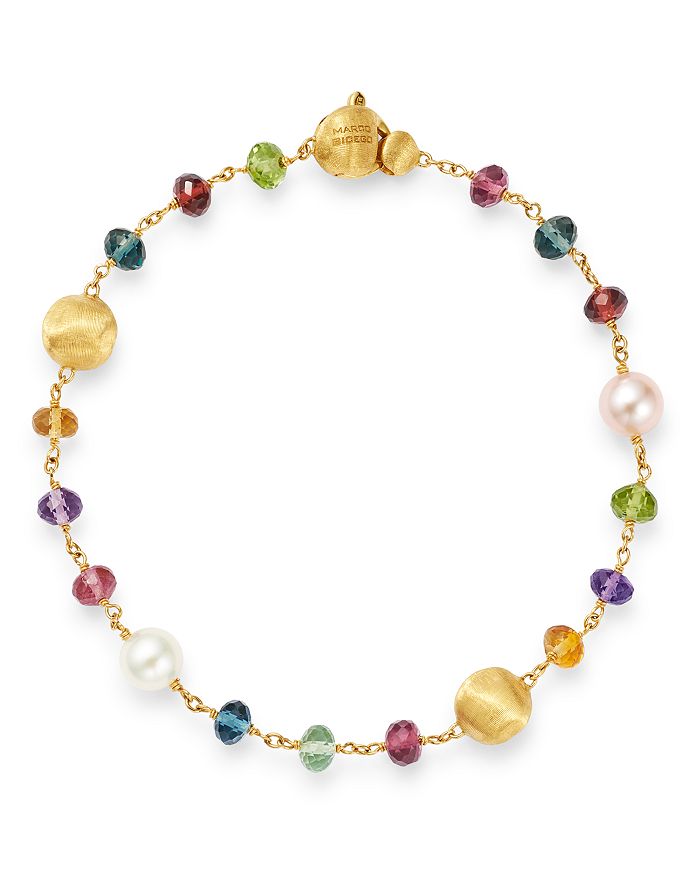 MARCO BICEGO 18K YELLOW GOLD AFRICA GEMSTONE CULTURED PEARL BEADED BRACELET,BB2418-PL-MIX02-Y
