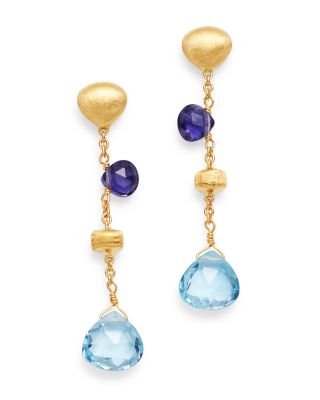 18K Yellow Gold Paradise Iolite & Blue Topaz Drop Earrings - Exclusive
