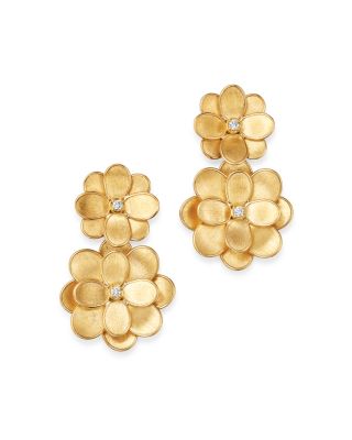 Marco Bicego 18K Yellow Gold Petali Diamond Flower Drop Earrings