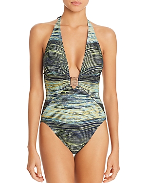 UPC 193144175731 product image for Vince Camuto Hardware Plunge Halter One Piece Swimsuit | upcitemdb.com