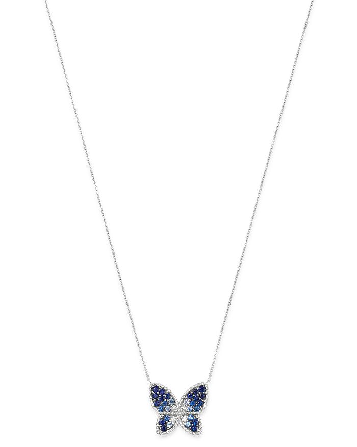 Shop Bloomingdale's Blue Sapphire & Diamond Butterfly Necklace In 14k White Gold, 16 - 100% Exclusive In Blue/white
