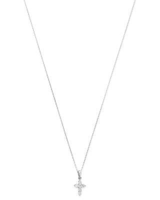 Diamond Mini Cross Pendant Necklace in 14K White Gold, 0.25 tcw 