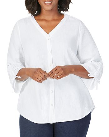 Foxcroft Plus Marley Gauze Button-Back Shirt | Bloomingdale's