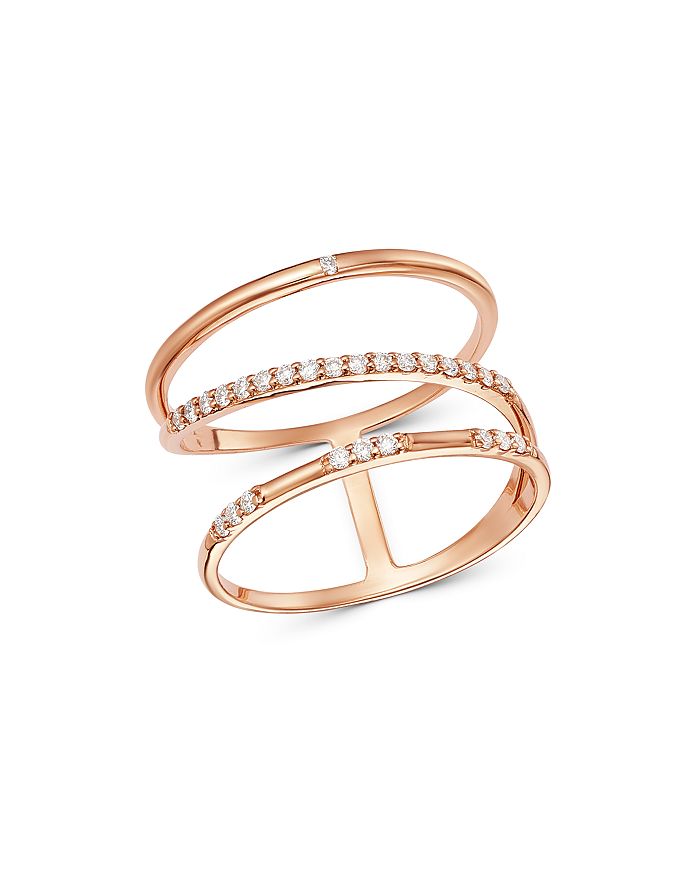 Own Your Story 14k Rose Gold Flow Diamond Three-row Orbit Ring In White/rose Gold