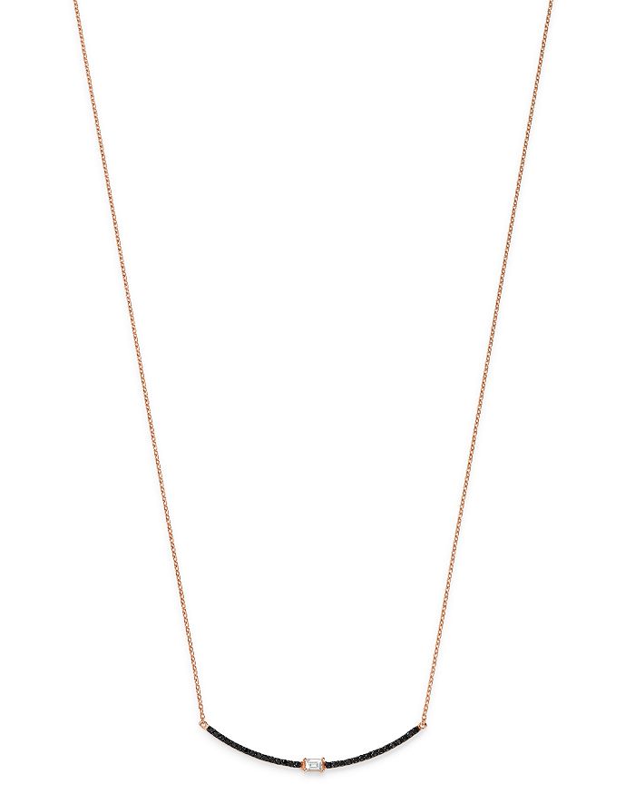 Own Your Story 14k Rose Gold Linear Baguette & Black Diamond Arc Necklace, 18 In Black/rose Gold