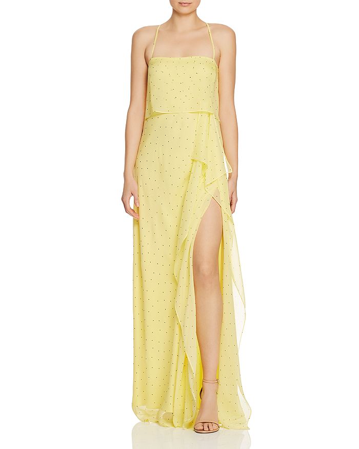 Michelle Mason Dot-print Silk Gown In Lemon