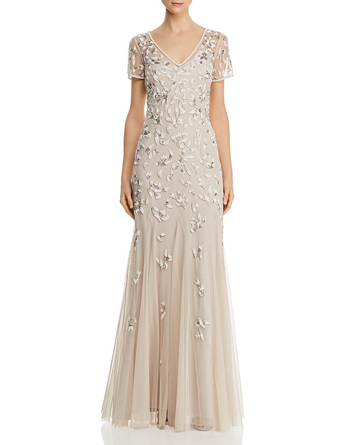 ADRIANNA PAPELL BEADED GODET GOWN,AP1E205622