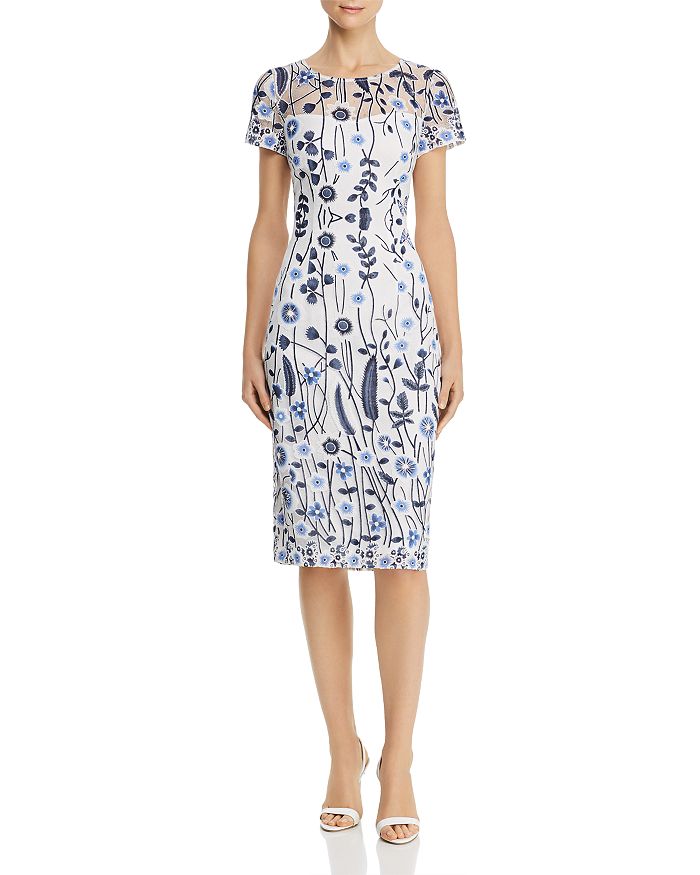 Adrianna Papell Floral-lace Sheath Dress In Navy Multi