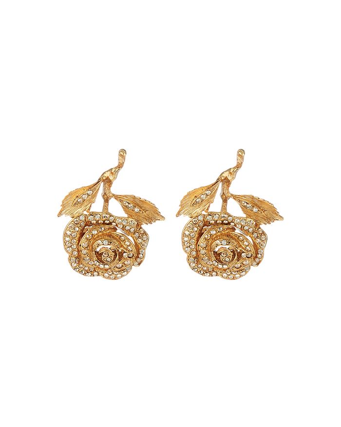 Oscar De La Renta Runway Petite Rose Pave Earrings In Crystal Gold Shadow