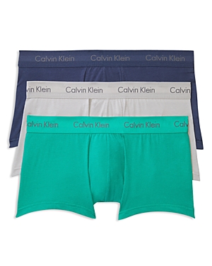 Calvin Klein Stretch Cotton Low Rise Trunks - Pack Of 3 In Ghost Gray/tourney/indigo