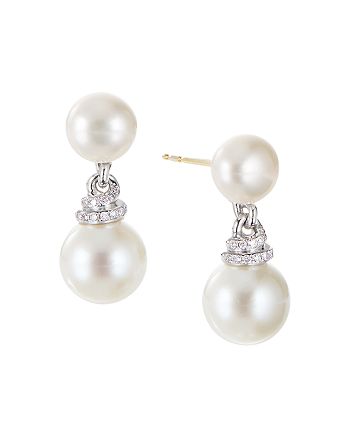 David Yurman Sterling Silver Continuance Pearl Drop Earrings with ...