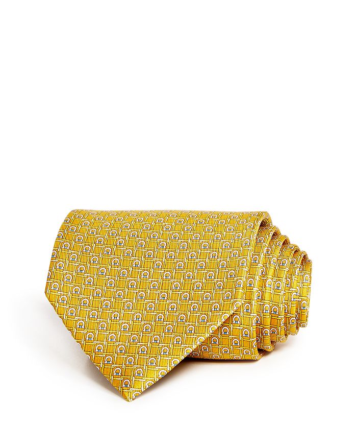 Ferragamo Gioco Gancini Silk Classic Tie In Oro