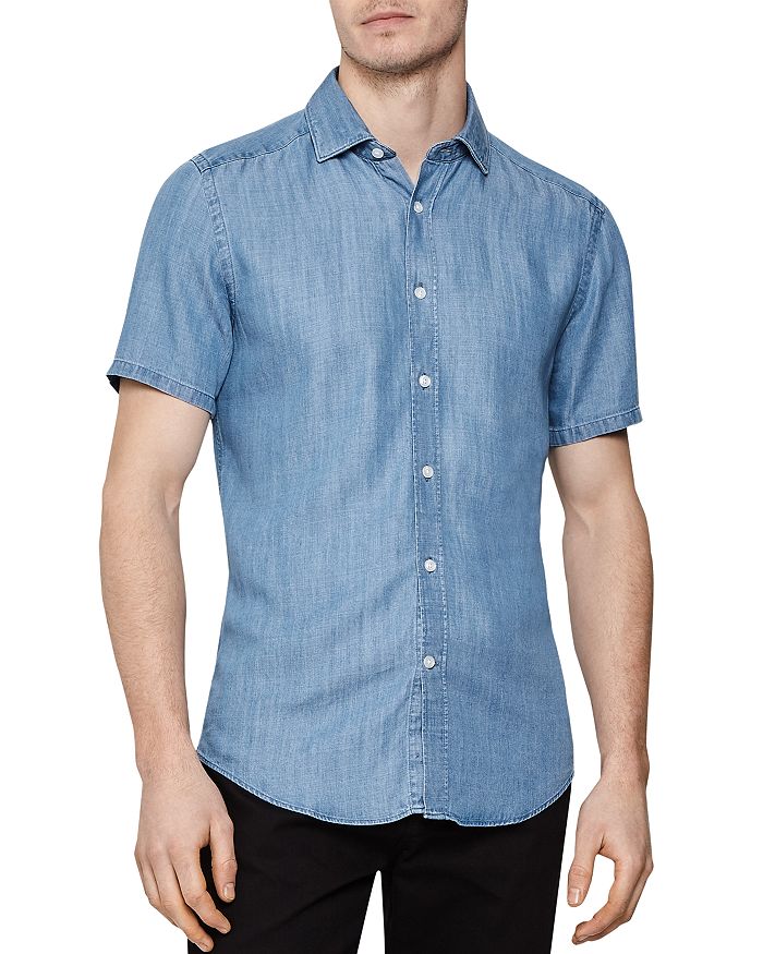 REISS Maccabee Tencil Chambray Slim Fit Shirt | Bloomingdale's