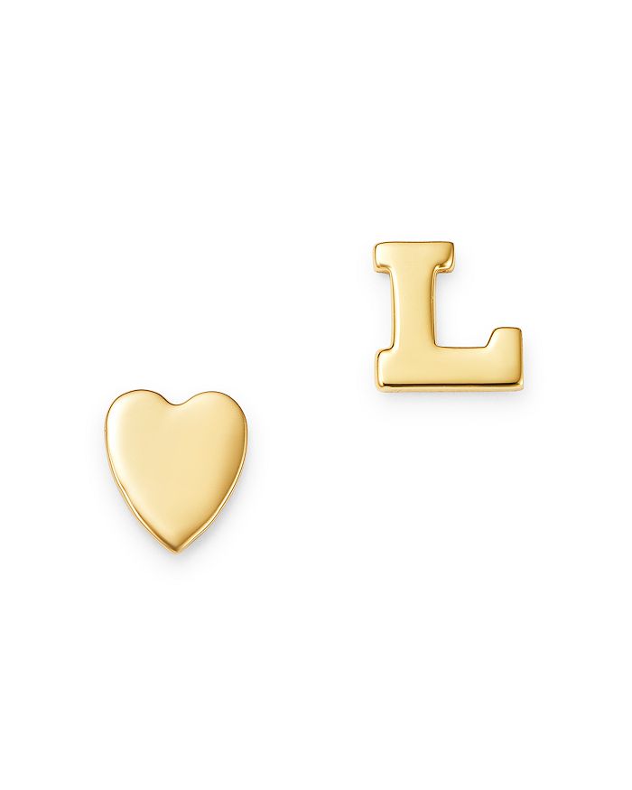 Zoe Lev 14k Yellow Gold Heart & Initial Stud Earrings In L/gold