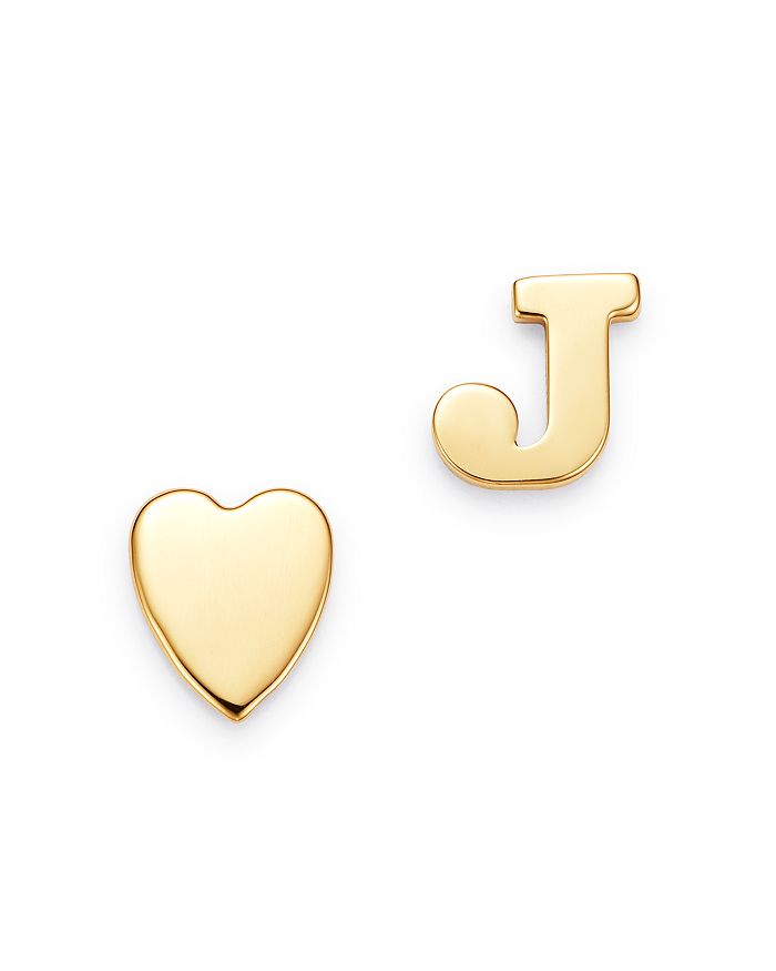 Zoe Lev 14k Yellow Gold Heart & Initial Stud Earrings In J/gold