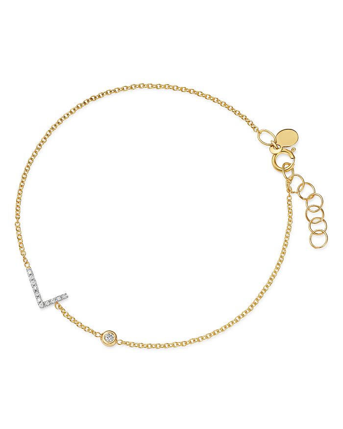 Zoe Lev 14k Yellow Gold Diamond Initial & Bezel Bracelet In L/gold