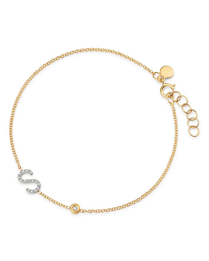 Zoe Lev 14k Yellow Gold Diamond Initial & Bezel Bracelet In S/gold