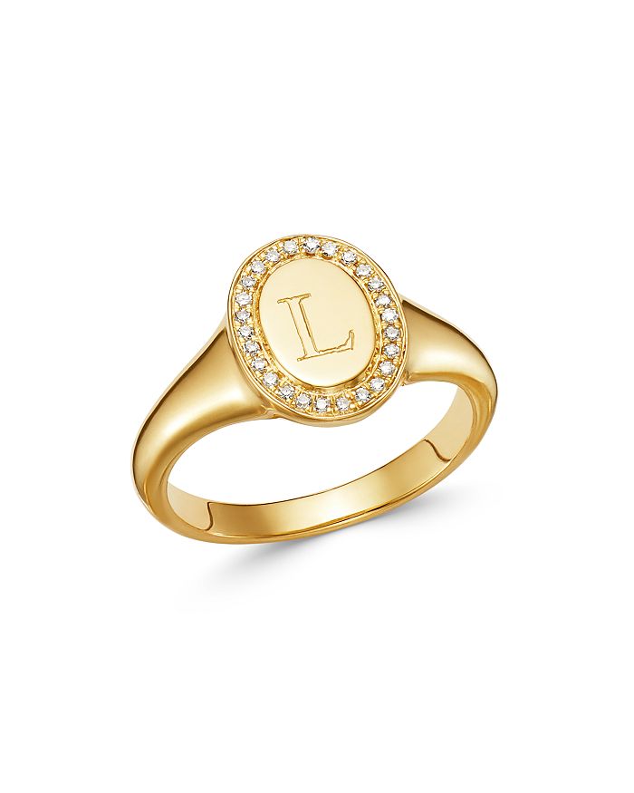 Zoe Lev 14k Yellow Gold Diamond Initial Signet Ring In L/gold