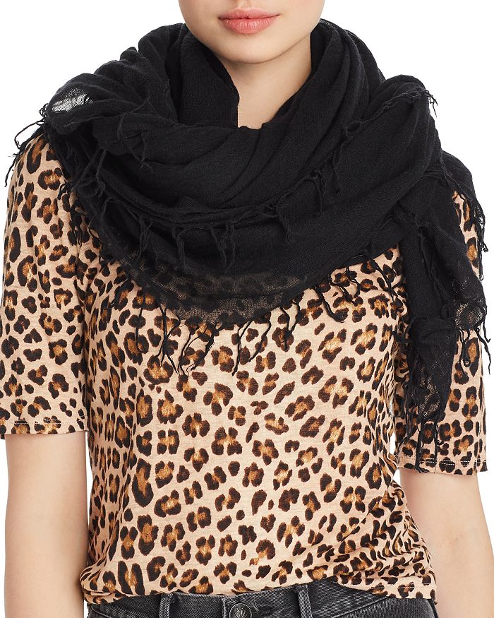 Chan Luu Fringed Cashmere & Silk Scarf In Black