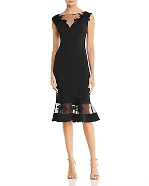 Aidan Mattox Illusion Cap-sleeve Mermaid Dress In Black