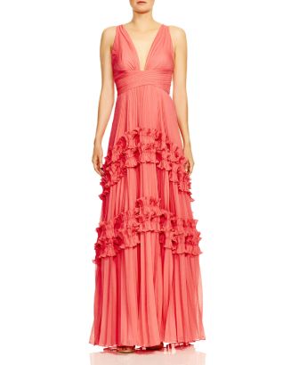 HALSTON Pleated Ruffle-Trimmed Gown | Bloomingdale's