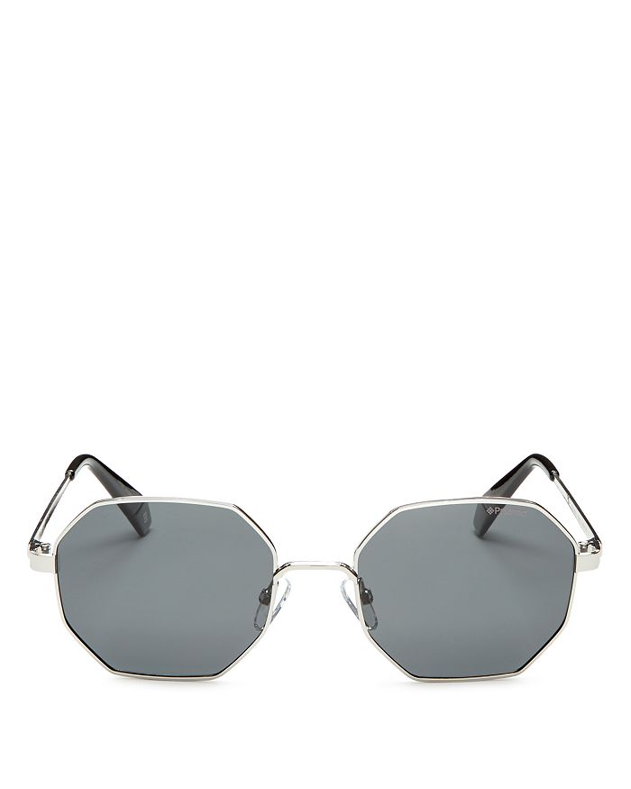 Polaroid Women's Polarized Hexagonal Sunglasses, 53mm In Silver/gray Polarized