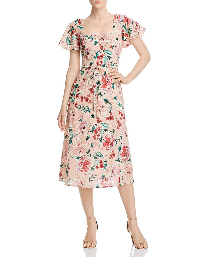Band Of Gypsies Rose Floral-print Midi Dress In Blush Mauve