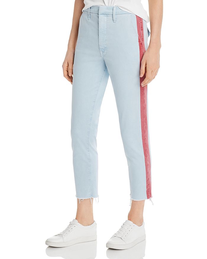 Mother The Shaker Side Stripe Cropped Pants In Light Blue